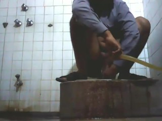 Straight First Time In Public Toilet Cleaning His Ass